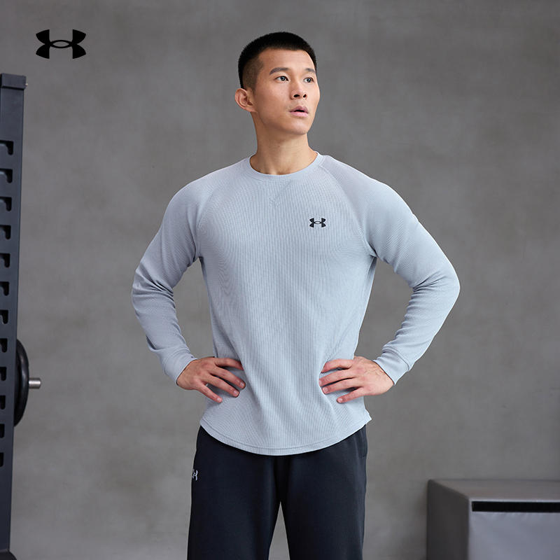 Under Armour Ua Men's Dfo Spring and Autumn Waffle Round Neck Fitness Casual Training Sports Long-Sleeved T-Shirt 1302355