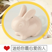 Ceramic rabbit night light piggy bank ornaments childrens savings voice control light control girl small gift can be available