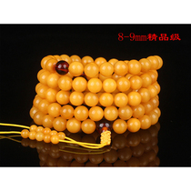 Natural chicken fat yellow beeswax Buddhist beads 8-9mm round beads 108 bracelet necklace jewelry rosary amber mens and womens stones