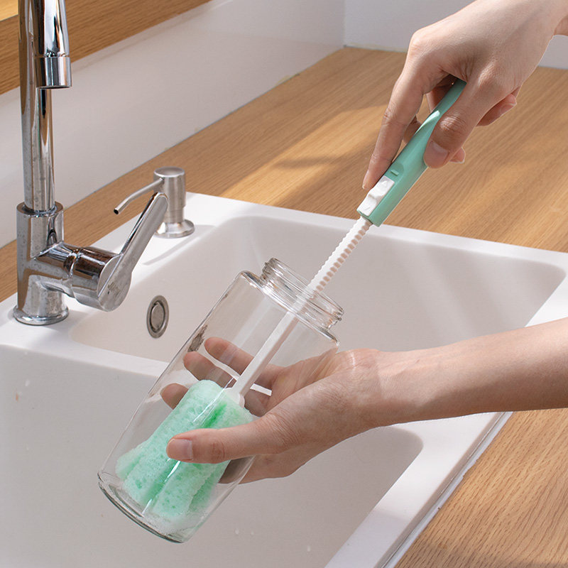 Japan Wash Cup Brush Long Handle Telescopic Sponge Brush Wash Cup Brush Insulation Cup Brushed Milk Bottle No Dead Angle Cleaning Brush