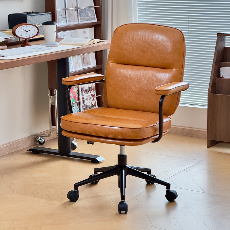 Leather Computer Chair, Home Office Chair, Rotatable, Adjustable Height, Comfortable for Long Sitting, Executive Chair, Retro Stylish Backrest Chair