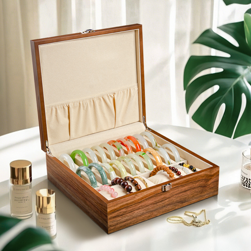 Walnut Wood Bracelet, Bracelet, and String All-In-One Storage Box, High-End, Exquisite, Large-Capacity, Gold and Jade Bracelet Jewelry Display