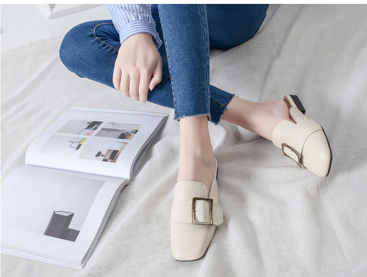 2019 xuân đế bệt đế bệt nửa dép nữ lưới đỏ chic vuông đầu ngoài phong cách Hồng Kông người lười giày Muller thoáng mát size lớn dép cao gót