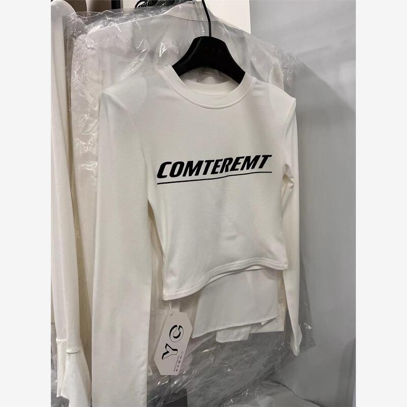 Autumn and Winter New Style Brushed Letter Print Short Long-Sleeve T-Shirt for Women, Slim Fit, Flattering, Suitable as a Base Layer or Outerwear Top Com