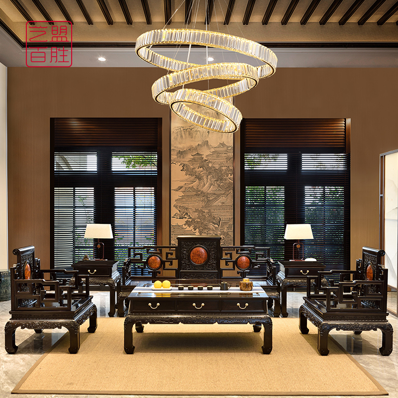 Art franchise Baise Purple Light Sandalwood Sofa Book Roll head Living room East Africa Black yellow Honolulu Classical Red Wood Furniture With Carved Flowers