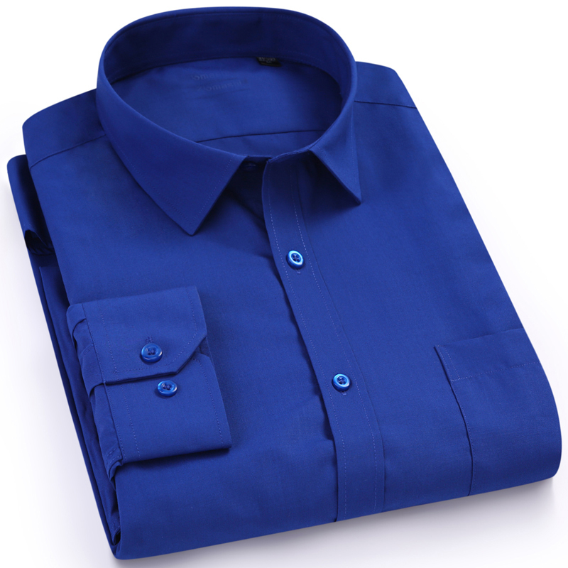 Men's Blue Long-Sleeved Shirt, Pure Blue, Dark Color, Middle-Aged, Pure Royal Blue, Men's Clothing, Solid Color, Autumn, Business, Large Size Men's Shirt