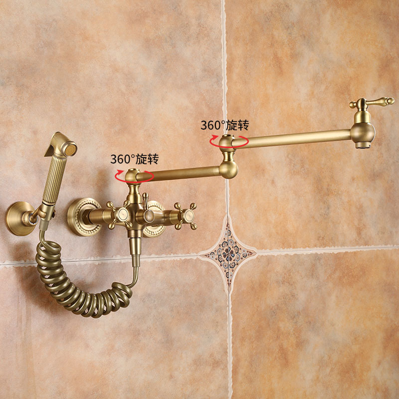 All-Copper Kitchen Wall-Mounted Faucet with Hot and Cold Dual Holes for Sink, Antique-Style Laundry Sink, Bathtub Mixing Valve All-Copper Kitchen Wall-Mounted Faucet with Hot and Cold Dual Holes for Sink, Antique-Style Laundry Sink, Bathtub Mixing Valve