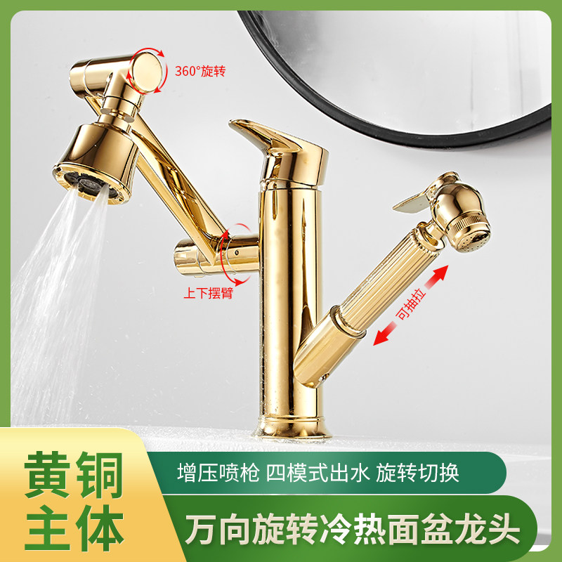 Golden shower pull-out faucet Copper hot and cold dual-purpose multi-purpose toilet wash basin two-in-one
