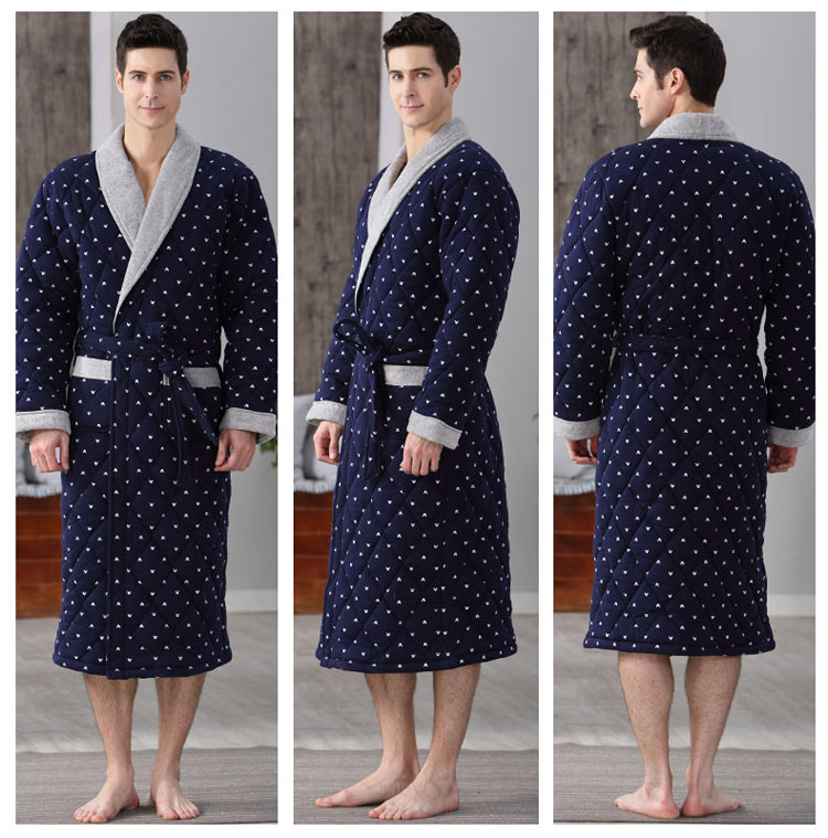 Đồ ngủ nam mùa đông cotton dày áo choàng bông áo choàng mùa thu và mùa đông mô hình bông cộng với bông mùa đông nam áo ngủ dịch vụ nhà đồ ngủ trẻ em