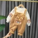 Коричневые подтяжки, утепленный комплект, с медвежатами