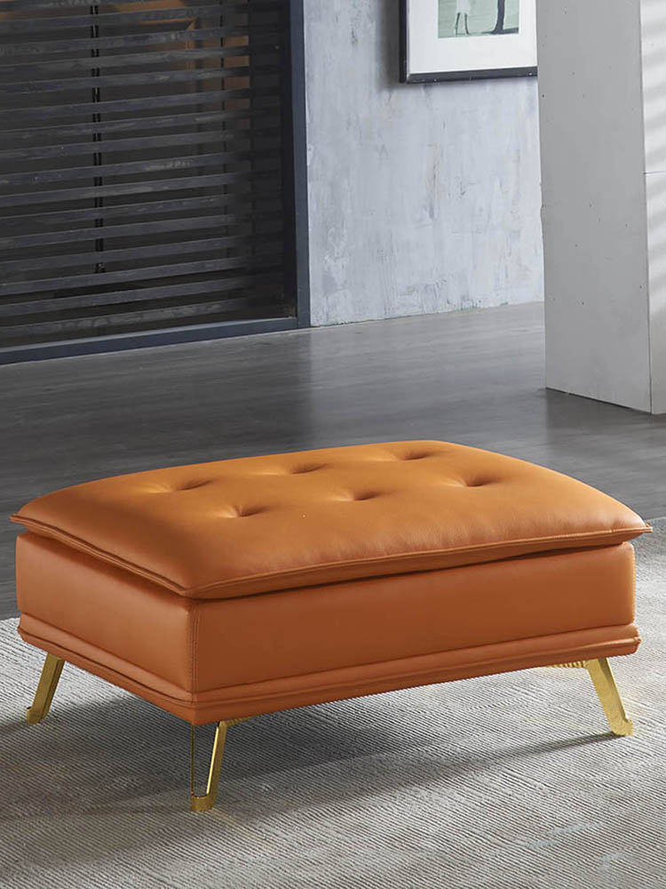 Willy-style minimalist home living room real leather sofa pedal stool light extravagant single square Guido position changing shoes foot pedal solid wood-Taobao