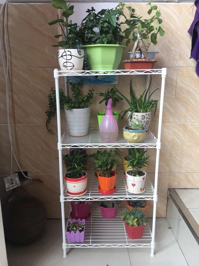 Kitchen shelf bedroom metal wrought iron floor multi-storey storage layer shelf YangTai shelf white living room shelf