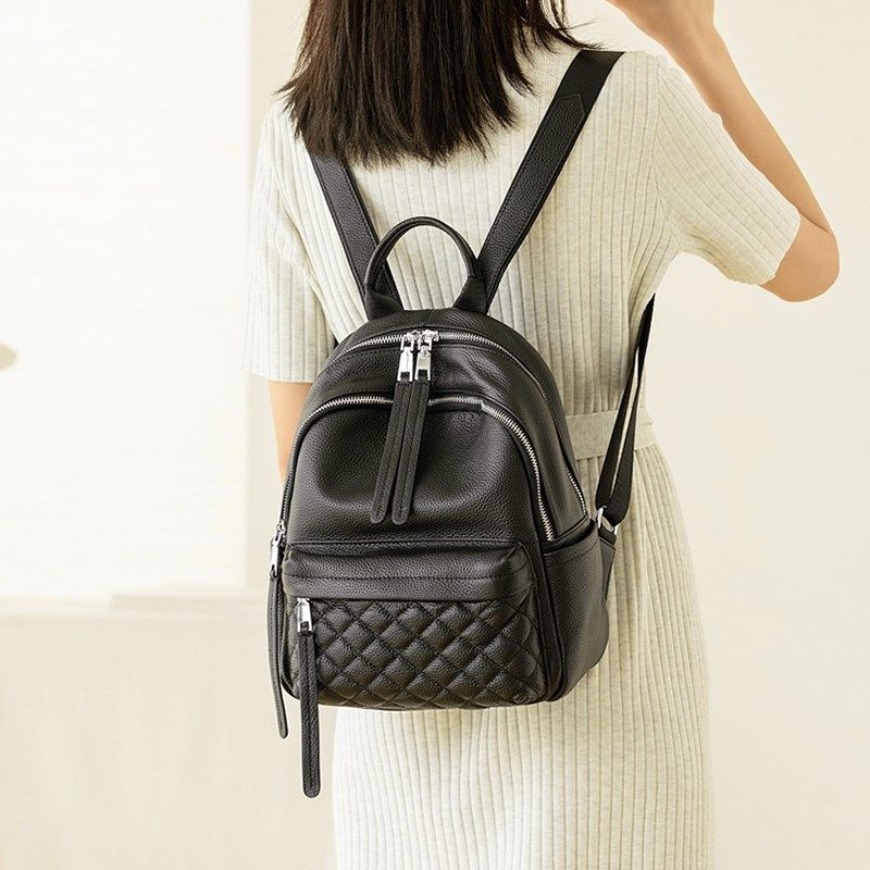 Leather Backpack Women's 2022 New First Layer Leather Soft Leather Versatile Fashion Casual Small Fragrance Style Lingge Women's Backpack