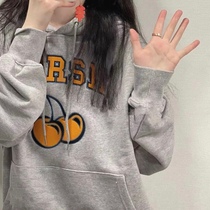 现货秒发   韩系  大樱桃手工刺绣连帽宽松套头长袖卫衣