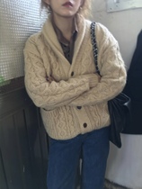 现货 韩系 sienn*bout*que同款 法式复古羊毛手工麻花针织开衫