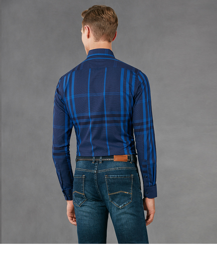 Firs Shanshan 18 mùa thu mới cổ vuông kẻ sọc Slim cotton thời trang áo sơ mi nam trẻ trung áo dài tay áo sơ mi nam 2020