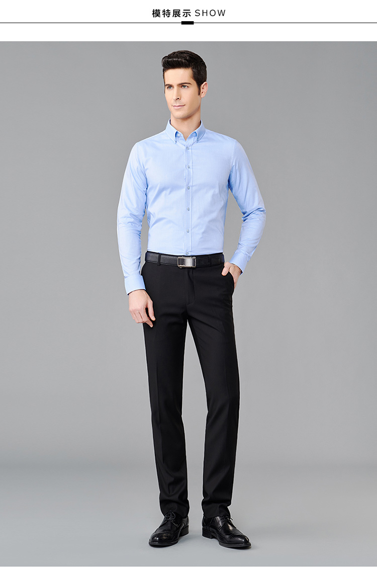Shanshan nam áo dài tay oxford rắn màu áo trẻ trung Slim giản dị phiên bản châu Âu khóa cổ áo sơ mi dài tay ao so mi cong so