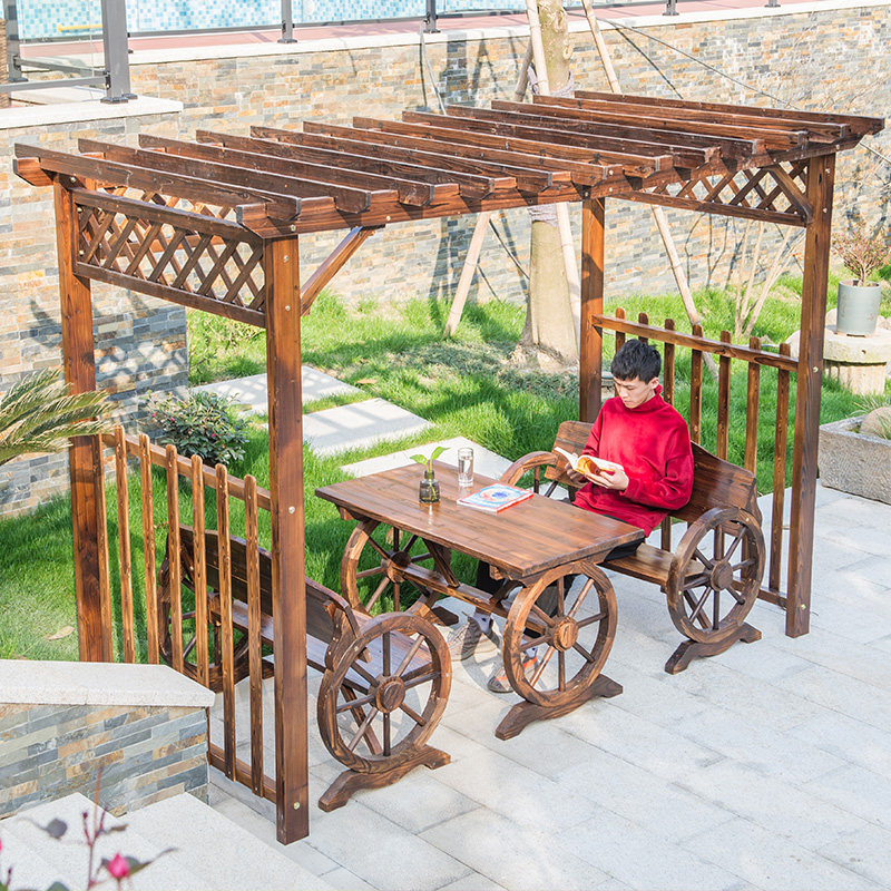 Gazebo outdoor courtyard simple outdoor grape rack antiseptic wood table and chairs leisure villa garden outdoor wooden house gallery rack