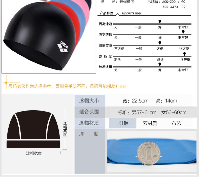 Arena Arena mũ bơi unisex không thấm nước lớn bịt tai bơi mũ người lớn silicone bơi mũ 4473N mũ bơi