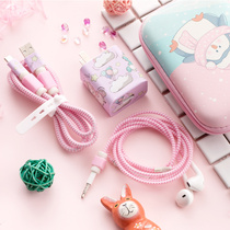 Huawei P30 P20Pro Mate20 10 9Plus V20 data cable protective cover Mobile phone cable headset Cute charger sticker Self-adhesive Android head winding rope creative