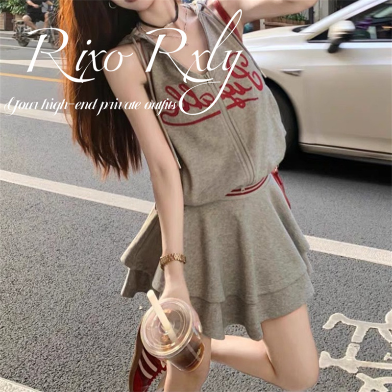 Rixo Rxly American Retro Casual Sports Suit for Women Summer Niche Sleeveless Vest Short Skirt Two-Piece Set for Women Rixo Rxly American Retro Casual Sports Suit for Women Summer Niche Sleeveless Vest Short Skirt Two-Piece Set for Women