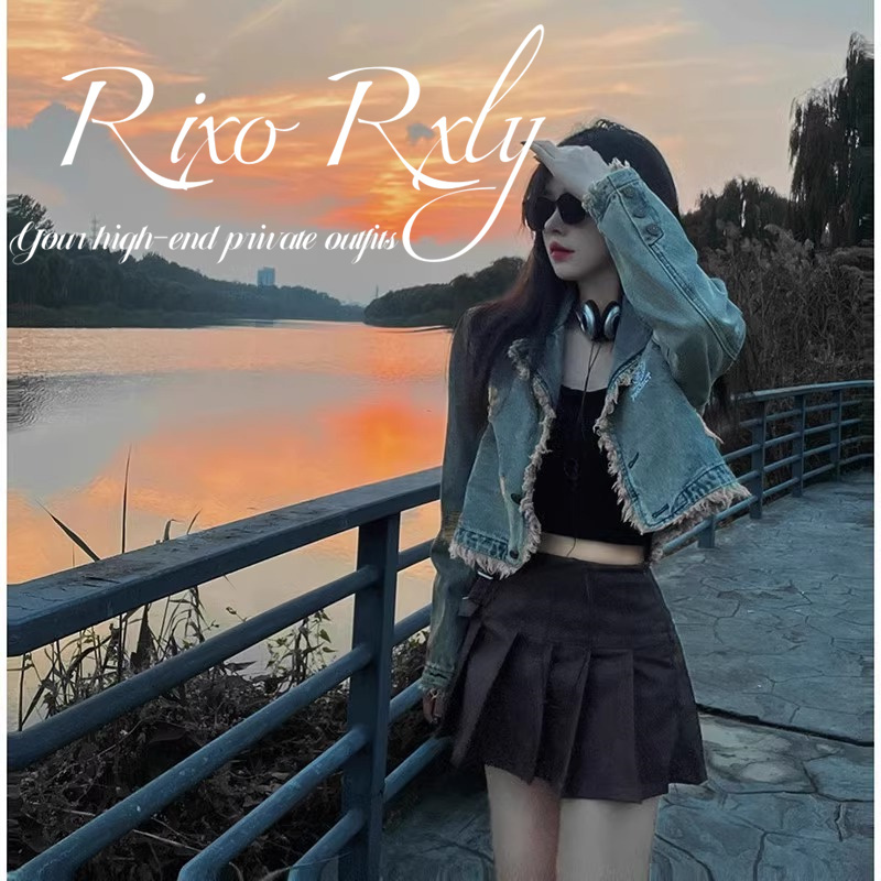 Rixo Rxly Retro Short Frayed Denim Jacket for Women, Spring and Autumn, Niche Design, Stylish Jacket Top