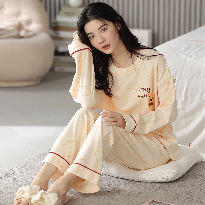 Urban Bear Pajamas for Women, Spring and Autumn, Pure Cotton, Long-Sleeved, New Style, Can Be Worn Outside, Autumn Style, Plush Home Wear Set, Summer