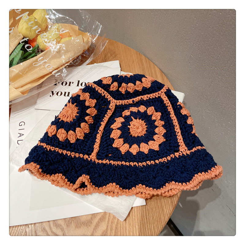 Color Block Pattern Winter, Autumn Season Women's Pastoral Color Block Flowers Wide Eaves Bucket Hat