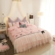 Cotton Hàn Quốc phiên bản của mùa hè công chúa gió giường bông denim váy ren chăn cưới khăn trải giường bột Hàn Quốc - Bộ đồ giường bốn mảnh