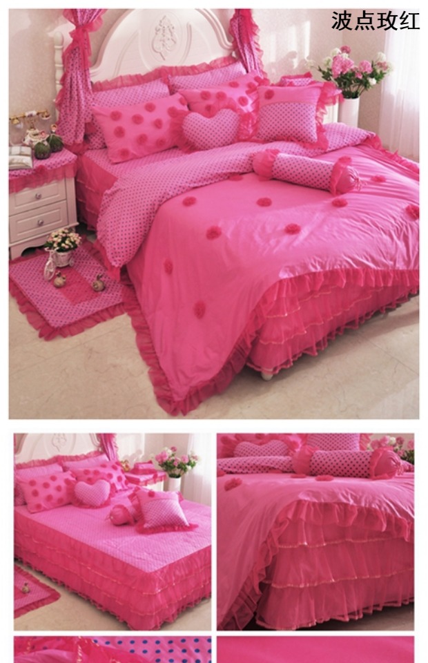 Cotton Hàn giường hoa mục vụ váy một gia đình bốn công chúa ren gió bông giường chăn 1.8m - Bộ đồ giường bốn mảnh chăn ga