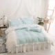 Cotton Hàn Quốc phiên bản của mùa hè công chúa gió giường bông denim váy ren chăn cưới khăn trải giường bột Hàn Quốc - Bộ đồ giường bốn mảnh chăn ga gối đệm cưới