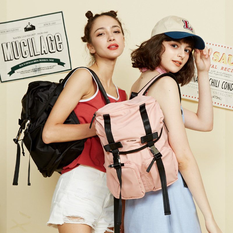 Laura Pink Light Large Capacity Double Shoulder Bag Big nylon New Girl Heart