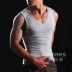 Áo thun nam cổ chữ V của Ma Ma tập thể dục V-cổ rộng vai rộng Lycra cotton co giãn cao tay không tay 02-6B vest bó sát nam áo ba lỗ nam tập gym Áo vest cotton