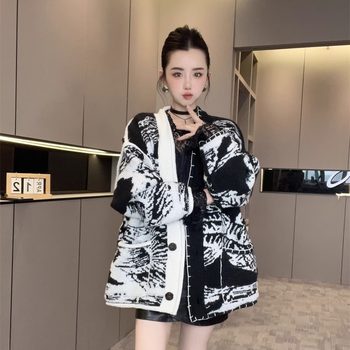 Women's mid-length knitted sweater cardigan coat