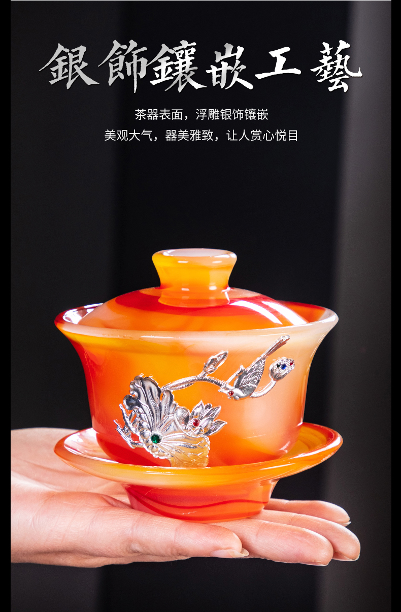 Silver coloured glaze kung fu tea set suit visitor home office tea tureen jade porcelain glass cup gift box