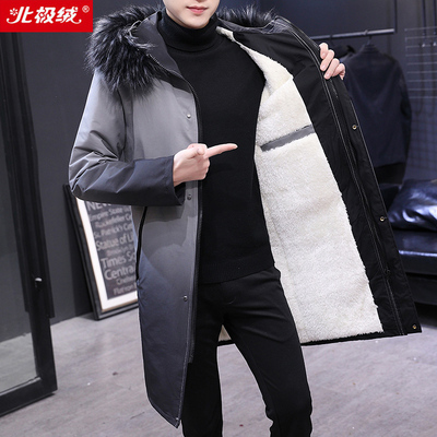 北极绒男休闲中长款棉衣连帽风衣