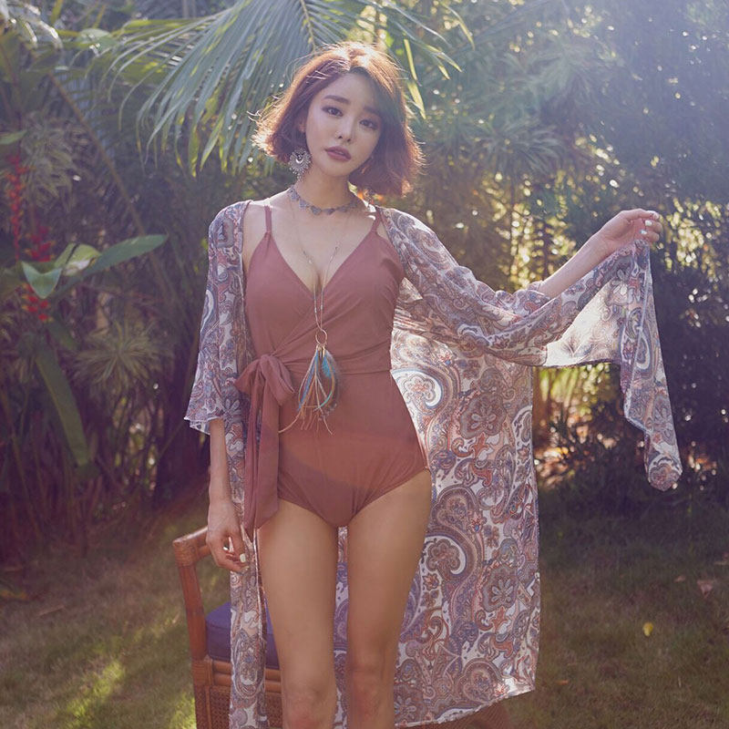 European and American cross lacing high waist temperament strap large chest small chest open back even body swimsuit bikini sexy swimsuit woman