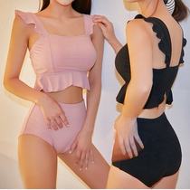 2021 new hipster girl student small chest gathered high waist Conservative belly thin split swimsuit women