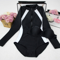 South Koreas new long sleeve swimsuit womens one-piece triangle sunscreen surfing snorkeling Sexy Slim zipper diving suit hot spring