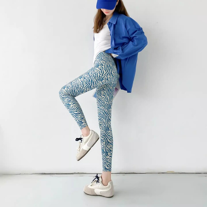 Spring and Autumn Leopard Print Sexy Tight-Fitting Sports Yoga Pants Fitness High-Waisted High-Elastic Zebra Print Leggings