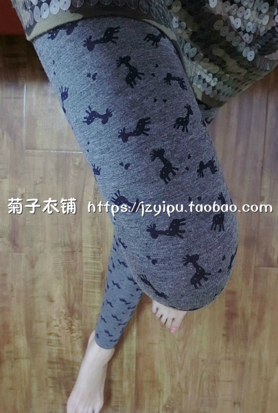 Mùa thu mới tùy chỉnh in họa tiết thun cao eo cộng với phân bón XL chín điểm phương thức quần legging mỏng quần ống rộng nữ