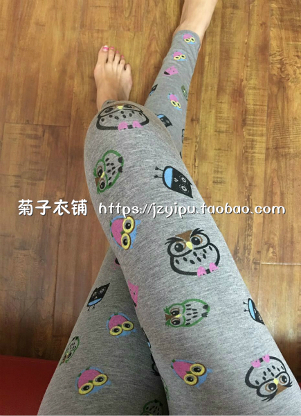 Mùa thu mới tùy chỉnh in họa tiết thun cao eo cộng với phân bón XL chín điểm phương thức quần legging mỏng quần ống rộng nữ
