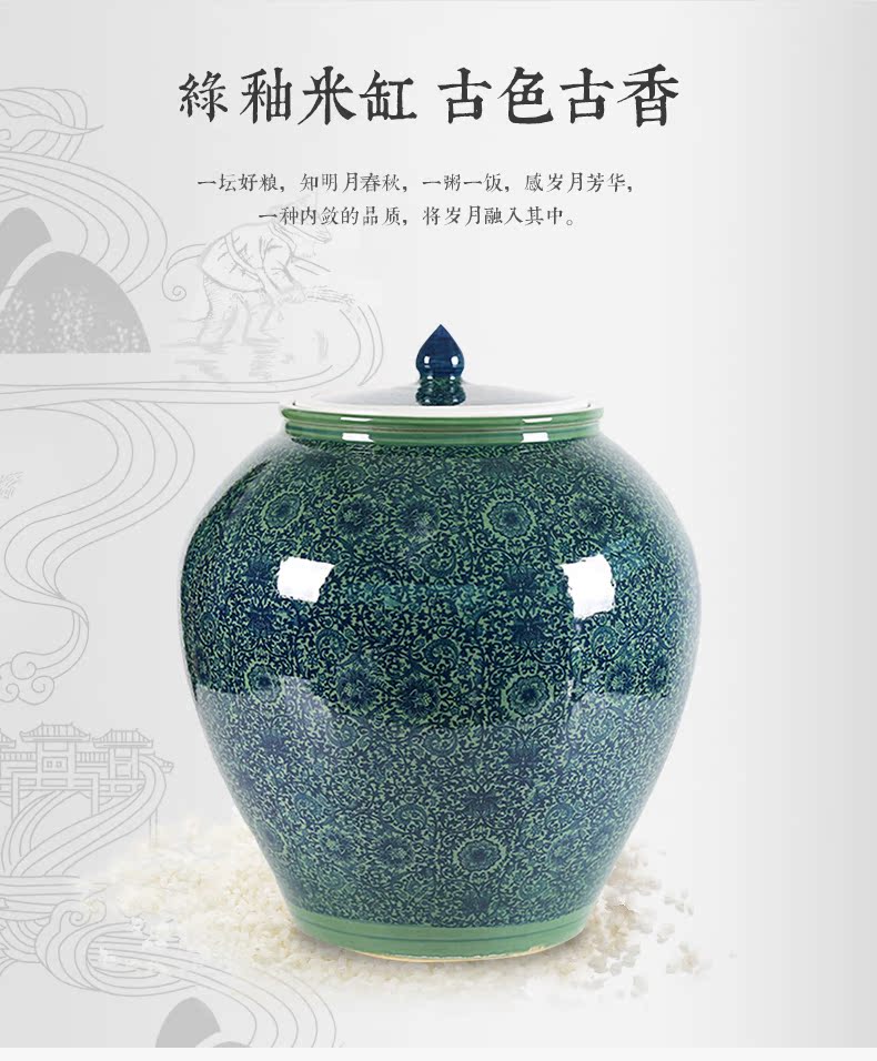 Jingdezhen ceramic barrel storage box tea meter box of oil cylinder ricer box kg30 20 jins 50 kg sealed with cover tank