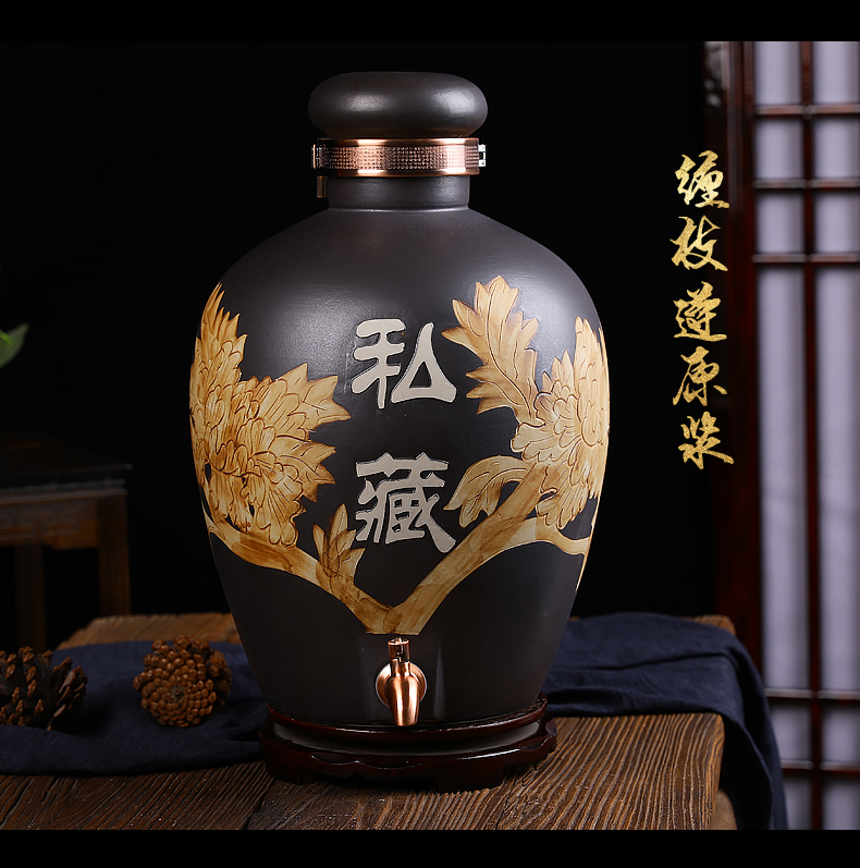 Ceramic jar 20 jins 30 jin jin Yang mei it barrels of wine pot seal carving 50 mercifully it wine bottle