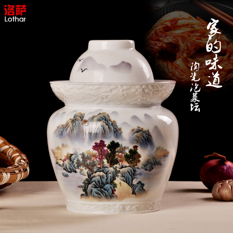 Jingdezhen ceramic jar of pickles pickled seal egg white double cover high cylinder storage jar jar sichuan food altar cylinder