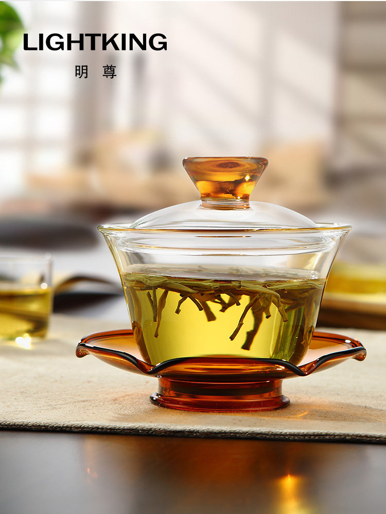 Mingzun F-01 Glass tea bowl Cover bowl set Gongfu Tea three-year-old cover bowl Large Gongfu tea set Household