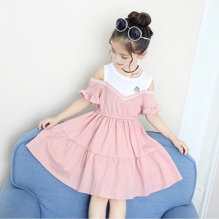 连衣裙夏装2018新款女大童儿童露肩公主裙小