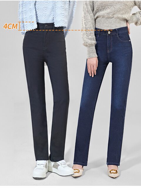 Jiechun 2024 ພາກຮຽນ spring Jeans ໃຫມ່ຂອງແມ່ຍິງ Straight ຂະຫນາດໃຫຍ່ຂະຫນາດກະທັດຮັດແອວສູງພິເສດຍາວ elastic ກາງເກງຂອງແມ່ຍິງ Trousers