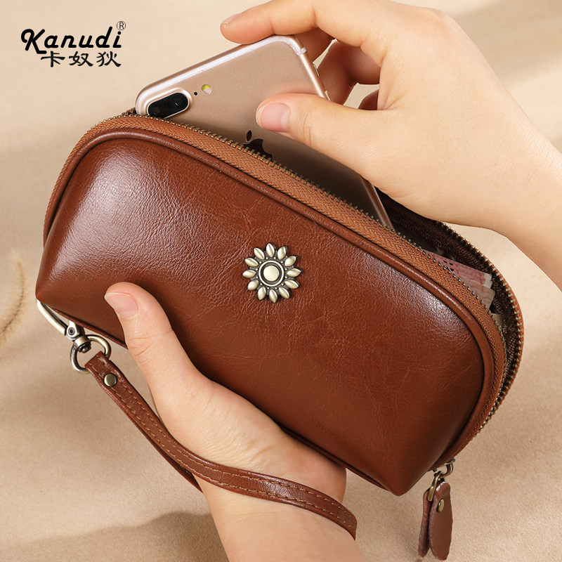 Hand Grab Bag Wallet Woman Long Version 2022 New available mobile phone Laced Bull Leather Small Bag Handbag Handbag female hand grip bag