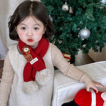 Cute classic red all-match girls scarf winter childrens scarf boy Christmas baby warm cross scarf